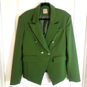 ORTTU Men Green Oversized Blazer Double Breasted Gold Buttons Asymmetrical SZ S